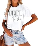 Bride Shirt for Women Engaged Shirt Bachelorette Party Shirts Bride Crew Short Sleeve Bridal Shower Tee Tops(Bride-White,Mudium)