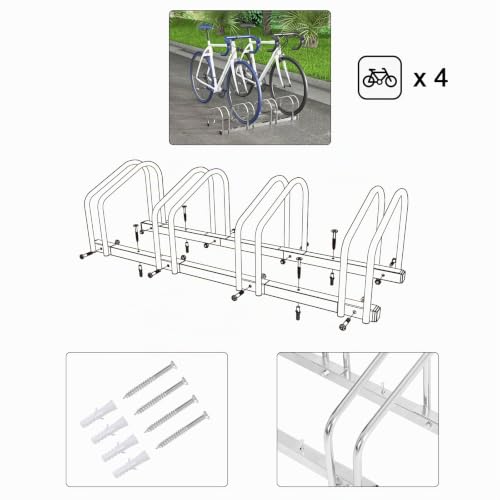 WOLTU Fahrradständer für 4 Fahrräder, Bodenständer aus Metall, Silber – Ansicht 3