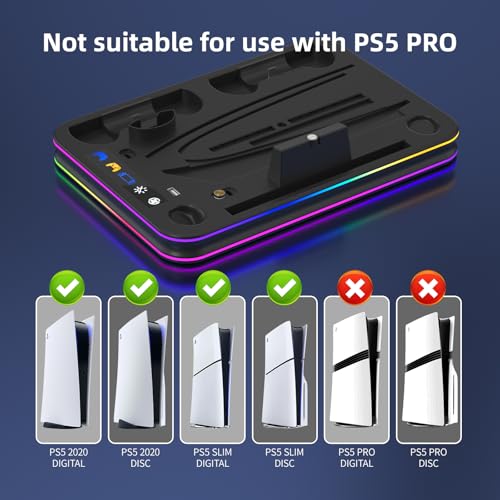 Cooling Station & RGB LED Stand for PS5/PS5 Slim - Dual Controller Charging Dock with Magnetic Charger for PlayStation 5 and PS Portal Remote – All-in-One Gaming Accessories for PS5 Slim Console by HEATFUN - Image 5