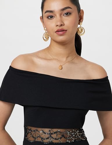 Image of Kazo Embellished Waist Mini Dress with Off Shoulder Overlay