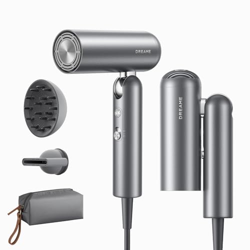 Image of Dreame Pocket Pro Hair Dryer, Dual Voltage Travel Blow Dryer with Diffuser, 1300W Professional HighSpeed Ionic Hair Blower, Fast Drying, Low Noise, Lightweight, No Heat Damage, Global Travel 120V /240V