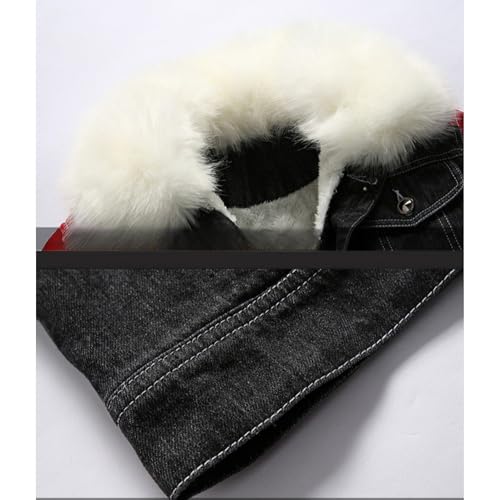 Casual Sherpa Lined Denim Jacket for Men Faux Fur Collar Fleece Coat Winter Warm Faux Fur Jean Coats3