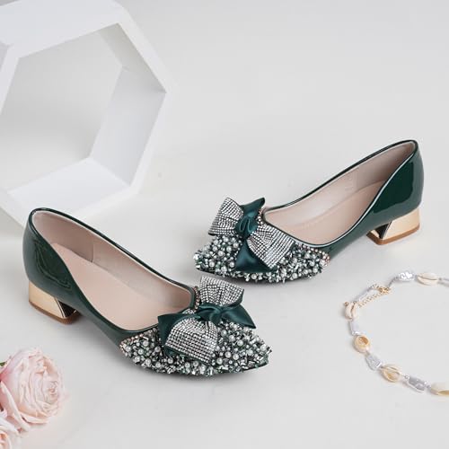 Women's Pumps, Closed Toe Chunky Heels for Women Pointed Toe Rhinestones Bridal Party Dressy Shoes Comfortable Work Pumps Shoes for Office2