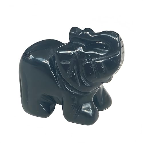 Bacatgem Natural Black Obsidian Elephant Pocket Crystals and Healing Stones Figurine,1.5" Hand Carved Animal Collectible Sculpture Fengshui Healing Crystal