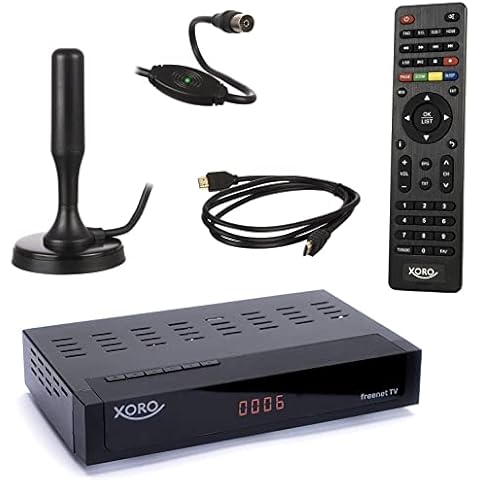 netshop 25 Set: Xoro HRT 8730 KIT DVB-T2 Receiver (6 Monate FREENET TV) + aktive DVBT-2 Antenne + HDMI Kabel, HDTV, PVR Ready, USB Mediaplayer, schwarz Cover