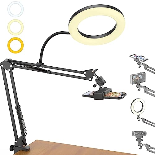 BROLAVIYA Overhead Video Mobile Stand with 10inch Ring Light, Metal Arm,1/4″ Ball Head for Camera,Gopro,with Mobile Bracket and Flexible Clip Arm BROLAVIYA Overhead Video Mobile Stand with 10inch Ring Light, Metal Arm,1/4″ Ball Head for Camera,Gopro,with Mobile Bracket and Flexible Clip Arm