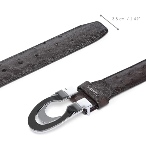 Cuadra Casual Belt in Genuine Ostrich Leather, Brown, 38mm Double Buckle4