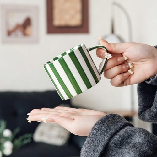 Taza de cerámica para café de 8 oz con diseño a rayas miniatura 6