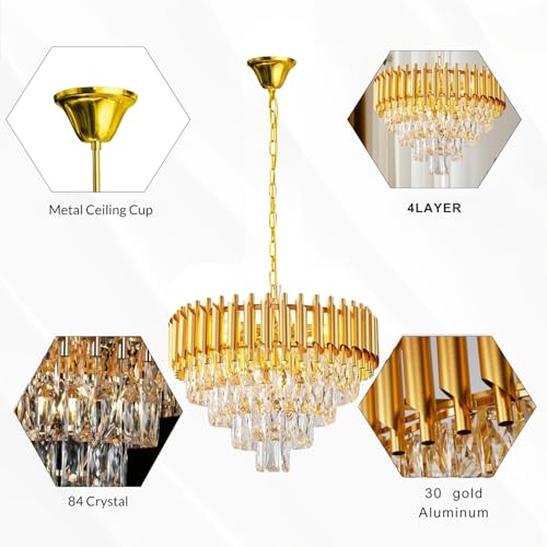 Image of One94Store Gold Mamba Crystal Chandelier Ceiling Light 500MM, Tricolour LED (Warm, Cool, Natural), Gold Premium Jhumar for Living Room, Dining, Luxury Interiors