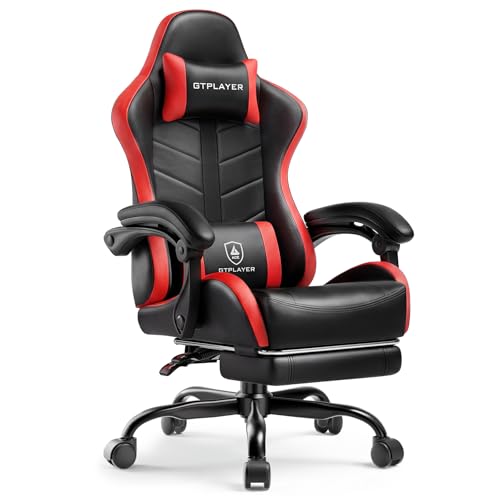 Image of GTPLAYER Gaming Chair for Adults, Computer Chair with Footrest, Black & Red | Ergonomic Video Game Chair with 90-155 Recline, Removable Headrest & Lumbar Support, All-Day Comfort for Home & Office
