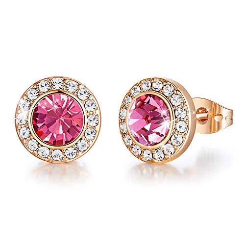 CDE October Birthstone Jewelry Earrings Hypoallergenic Earrings Pink CZ Stud Earrings 18K Rose Gold Plated Embellished with Crystals Jewelry Birthday Christmas Jewelry Gifts for Girls