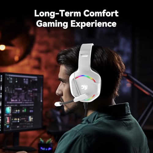 Image of Gaming Headset with Microphone for Pc, Xbox One Series X /s, Ps4, Ps5, Switch, Stereo Wired Noise Cancelling Over-Ear Headphones with Mic, RGB, for Computer, Laptop, Mac, Nintendo (White Black)