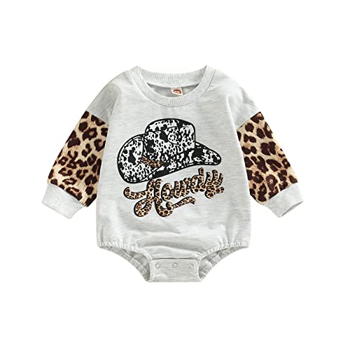 Image of Lamuusaa Western Baby Girl Boy Clothes Long Sleeve Romper Sweatshirt Cow Print Bodysuit Oversized Sweater Fall Outfit 0-24M (Leopard B, 6-12 Months)