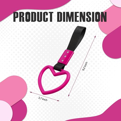 Image of 2PCS Heart Shaped Car Handle Straps, Rear Bumper Warning Keychain Ring for Car Exterior Accessories (Hot Pink)