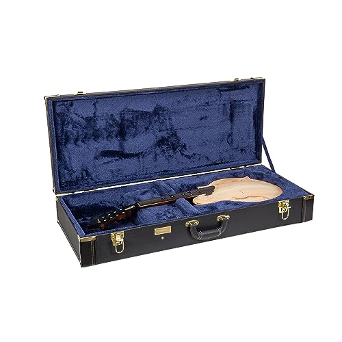 Crossrock Hard-Shell Wooden Case fits F-style Mandola-Stainless Steel Latches, Sponge Lining, Metal Feet, Storage Space - Black (CRW620MLBK-R)