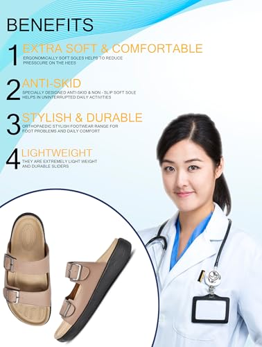 Image of HEALTH FIT Extra Soft Premium Classic Cushion Sliders /with Adjustable Buckle Strap & Light Weight Anti-SkidWaterproof Luxurious Slippers for Men's HF120