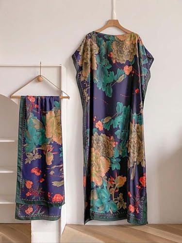 Women's Floral & Butterfly & Peacock Print Cape Shawl & Scarf Set, Colorful Wrap Scarves for Evening Dress2