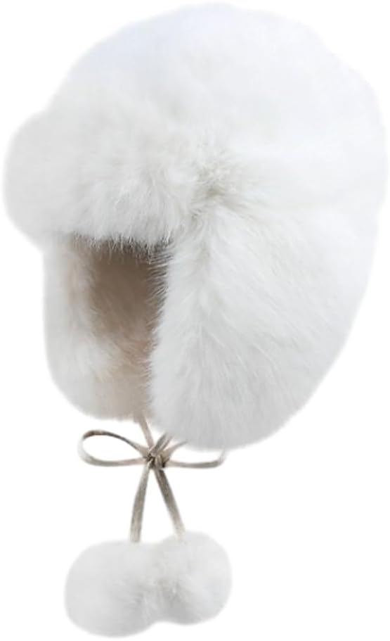 Women Faux Fur Trapper Hat Fuzzy Ushanka Hat Long Pile Faux Fur with Pom Pom Winter Warm Hat Ski Hat Outdoor