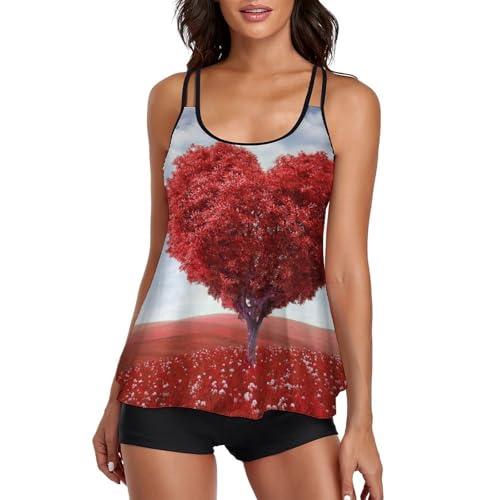 Arbre d'amour Rouge Femme Maillot De Bain Tankini avec Short De Garçon