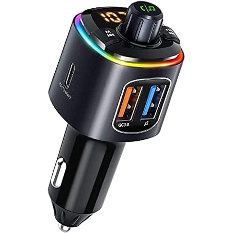 Bluetooth FM Transmitter for Car, Wireless Bluetooth 5.0 Car Radio Adapter Kit, PD3.0 Type C 18W+QC3.0 Car Fast Charger, Hands-Free Calling Car Charger with Bass Lossless Hi-Fi Sound Support U Disk Cover