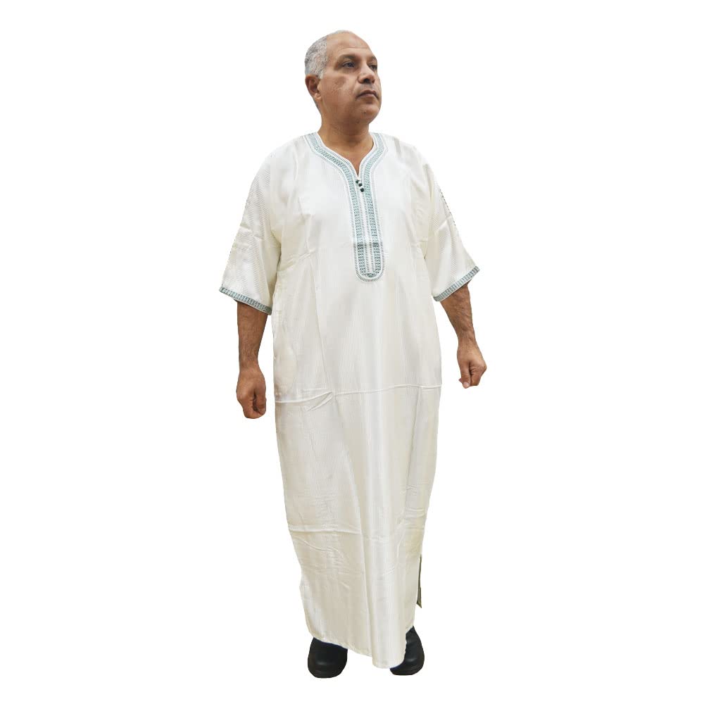 Chilaba marroquí artesanal con bordado verde elegante túnica unisex 2