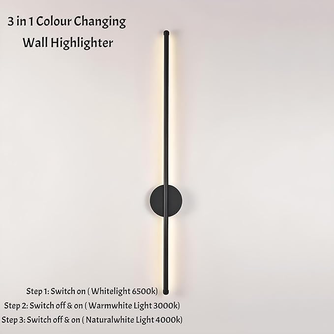Image of FILLISKA Led Wall Highlighter Light, 3-in-1 Colour Changing, Luxurious Wall Decor (18 Watt Sleek Black-098)