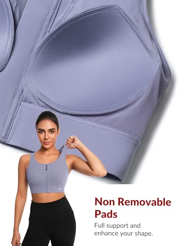 Image of Yvette Front Closure High Impact Sports Bra for Women | Cup Sizes A to DDD Up to 5XL, Sewn in Pads, No Underwire, Breathable Fabric Moisture-Wicking, Easy on and off, Full Coverage