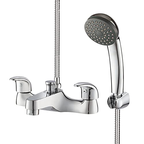 Bathroom Taps with Shower Attachment, BATHWEST Bath Taps with Shower, Brass Chrome Modern Dual Lever Bathroom Sink Taps with Shower 062B