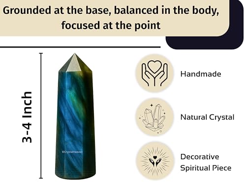 Image of Crystal Heaven Labradorite Crystal Tower Obelisk Point For Chakra, Healing And Balancing - Aaa Grade Original Certified Gemstone Agate For Reiki Meditation Yoga Spiritual (3-4 Inches)