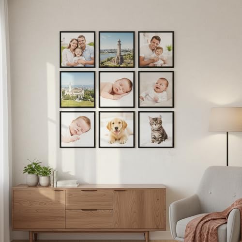 Image of kotart Photo Frame For Wall Decor | Wooden Frames For Wall Decoration | Aesthetic Collage Picture Frames | Rectangular Photo Frame For Home Decor Bedroom Office | Pack of 9 (8X8 inch)