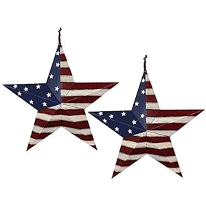 Metal Patriotic Barn Star Hanging Wall Decor Set of 2, Rustic American Flag Metal Barn Star Wall Art Decor, 4th of July Decoration Indoor Outdoor Star Decor Metal Patriotic Barn Star Hanging Wall Decor Set of 2 Rustic American Flag Metal Barn Star Wall Art Decor 4th of July Decoration Indoor Outdoor Star Decor