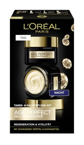L'Oréal Paris Gesichtspflege Set, Anti-Aging Tagespflege und Nachtpflege zur Förderung der Zellregeneration, Mit Antioxidantien Formel und Vitamin E, Age Perfect Zell Renaissance, 2 x 50 ml