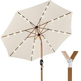 Best Choice Products 10ft Solar Market Patio Umbrella w/Woodgrain Pattern Pole, LED Lights, Tilt & Crank - Outdoor Sun Shade for Backyard Table, Deck, Poolside - Ivory