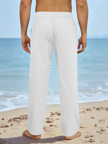 Runcati Mens Cotton Pants Elastic Waist Drawstring Casual Beach Linen Pants Lightweight Loose Fit Yoga Trousers3