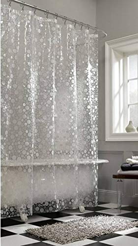 SHAVIN PVC Self Design Transparent Bathroom Plastic Shower Curtain with 8 Hooks.Grommets (Lenght 7 feet) (Pack of 1)