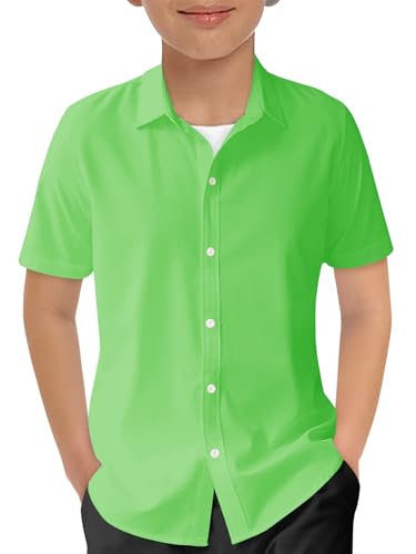 Image of Haloumoning Boys Short Sleeve Dress Shirts Button Down Formal Uniform Shirt