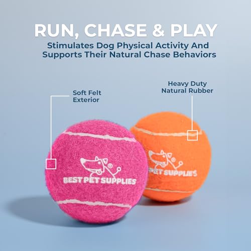 Image of Best Pet Supplies Interactive Squeaky Dog Chew Toy, Ideal Dog Toys for Chewers, Small, Medium & Large Dogs, and Fetch Lovers - Tennis (Assorted Color), Large (Pack of 4)