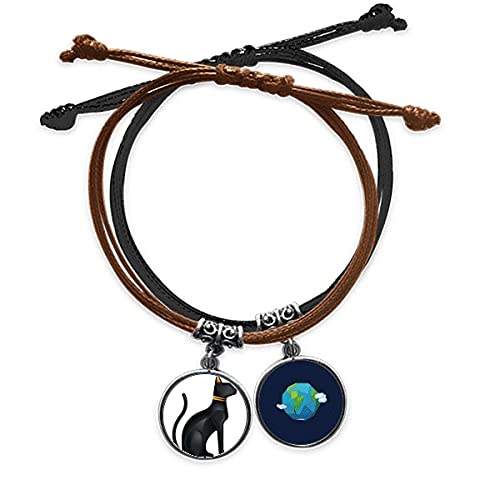 Pulsera de cuerda de mano de gato negro con motivos de la cultura de Egipto
