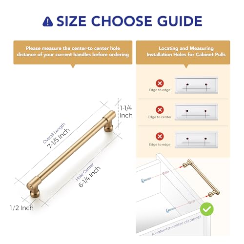 Image of Ravinte 2 Pack 6-1 /4 Inch Hole Center Solid Kitchen Cabinet Handles Champagne Bronze Dresser Pulls Cabinet Drawer Pulls for Kitchen Cupboard Hardware