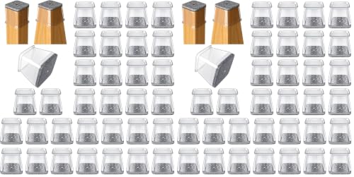 Image of 32 Pcs Square Chair Leg Protectors for Hardwood Floors,Felt Furniture Floor Protectors with Silicone Caps, Large Size (Fits Chair Legs with Side Length: 1-1 /16'' to 1-5 /8'') (Pack of 2)