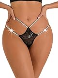 WDIRARA Women's Glitter Thong T-Back Panty One Piece Underwear Briefs Panties Black and Silver M