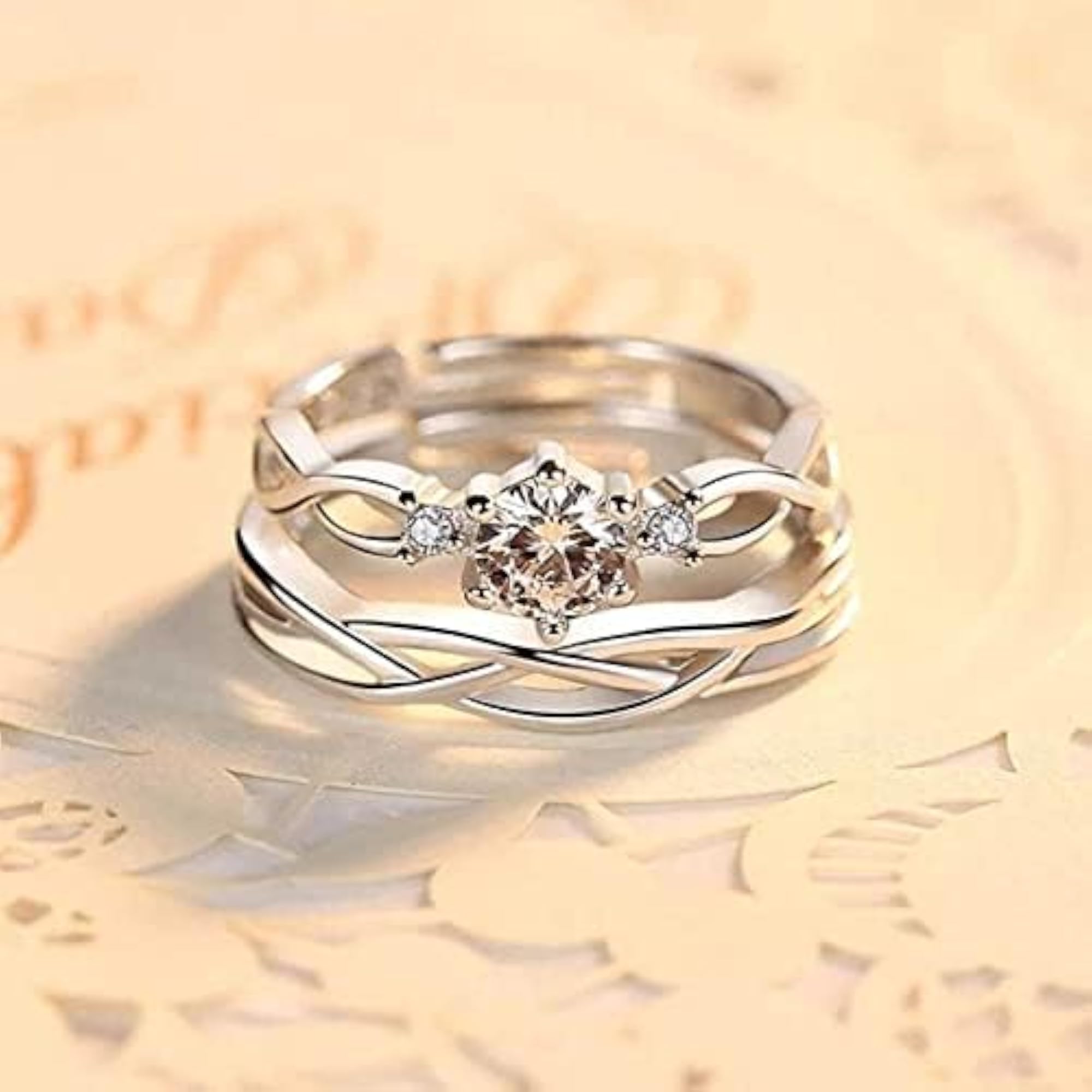 Adjustable American Diamond Couple Rings Set