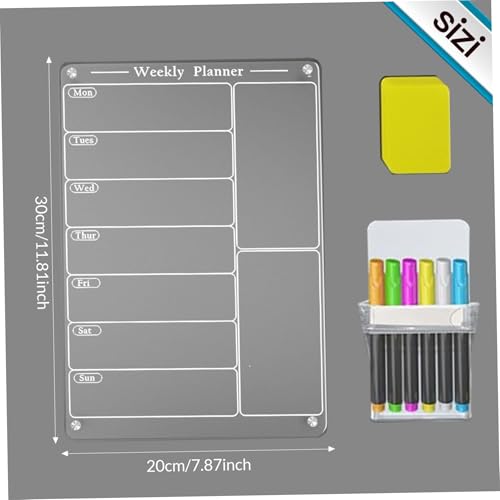 Calendário transparente para geladeira, quadro negro magnético acrílico de 20 x 30 cm para geladeira