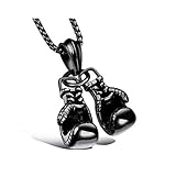 BlackAmazement Kette mit Anhänger 316L Edelstahl Doppel Boxhandschuh Boxer 600mm Halskette Silber Gold schwarz Herren (Schwarz)