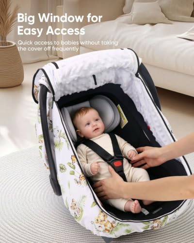 Image of Car Seat Cover for Baby, with Mesh and Zipper, Animals Green