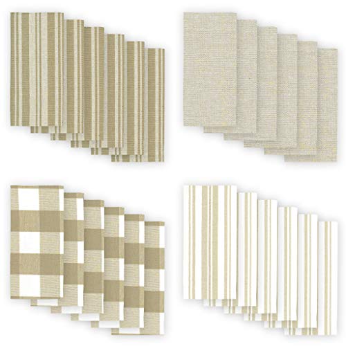 Elrene Home Fashions Farmhouse Living Buffalo Check Napkin Set of 24, 20" x 20", Tan/White 24