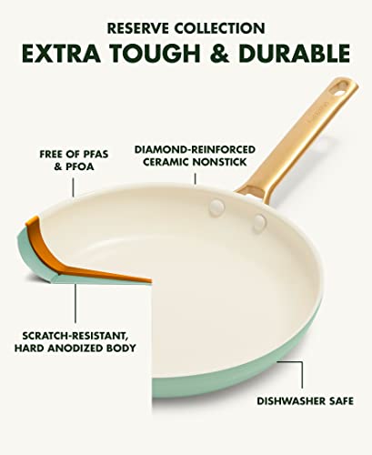 Greenpan Reserve Hard Anodized Healthy Ceramic Nonstick 12" Frying Pan Skillet With Helper Handle And Lid, Gold Handle, Pfas-Free, Dishwasher Safe, Oven Safe, Julep Green #TOP2