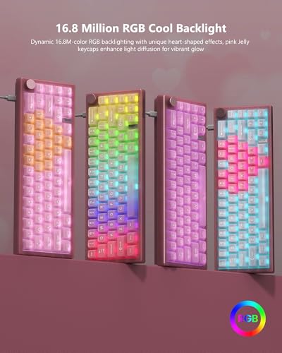 Image of Womier 60% Keyboard QMK /VIA, Pink Gaming Mechanical Keyboard Creamy, Hot Swappable Gasket Mount RGB Wired Jade Key Board & Jelly Translucent Keycaps(VK66 PRO- Jelly)