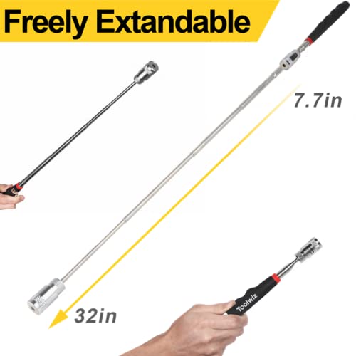 image for Toolwiz Magnetic Telescoping Pickup Tool 8 Lb with LED light, Portable
