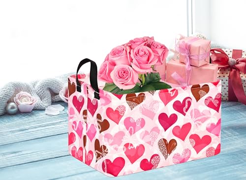 Image of Rectangle Gift Storage Basket Home Shelf Storage Basket Organizer Box Clothes Laundry Hamper Nursery Basket Laundry Basket with Handles (Big Heart)